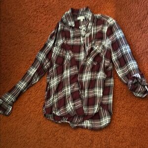 Red and White Button Down Shirt with Classic Plaid Design